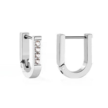 Load image into Gallery viewer, Tresoli Stainless Steel Color PVD U Shape Piercing Hoop Earrings With Diamonds