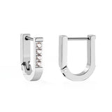 Tresoli Stainless Steel Color PVD U Shape Piercing Hoop Earrings With Diamonds