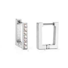 Tresoli Stainless Steel Color PVD Small Square Rectangle Piercing Hoop Earrings With Diamonds