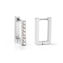 Load image into Gallery viewer, Tresoli Stainless Steel Color PVD Square Rectangle Piercing Hoop Earrings With Diamonds