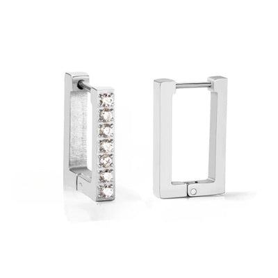 Tresoli Stainless Steel Color PVD Square Rectangle Piercing Hoop Earrings With Diamonds