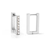 Tresoli Stainless Steel Color PVD Square Rectangle Piercing Hoop Earrings With Diamonds