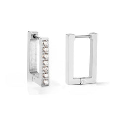 Tresoli Stainless Steel Color PVD Square Rectangle Piercing Hoop Earrings With Diamonds