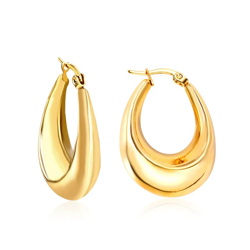 Stainless Steel Gold Color PVD Oval Minimalist Hoop Earrings