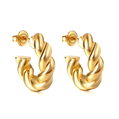 Tresoli Stainless Steel Gold Color PVD Fall Sense C Earrings