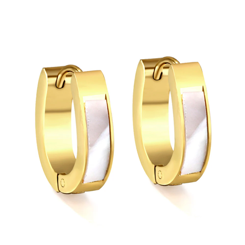 Stelluxe Stainless Steel Gold Color PVD Oval Earrings With White Shells