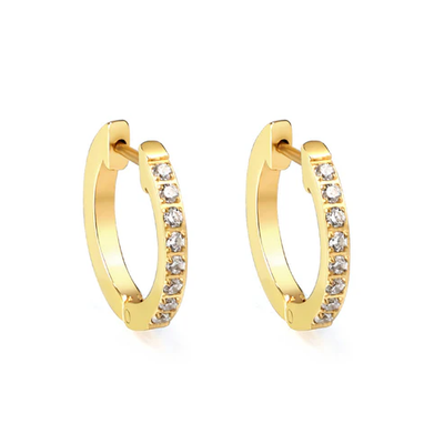 Tresoli Stainless Steel Gold Color PVD Round Earrings With Diamonds