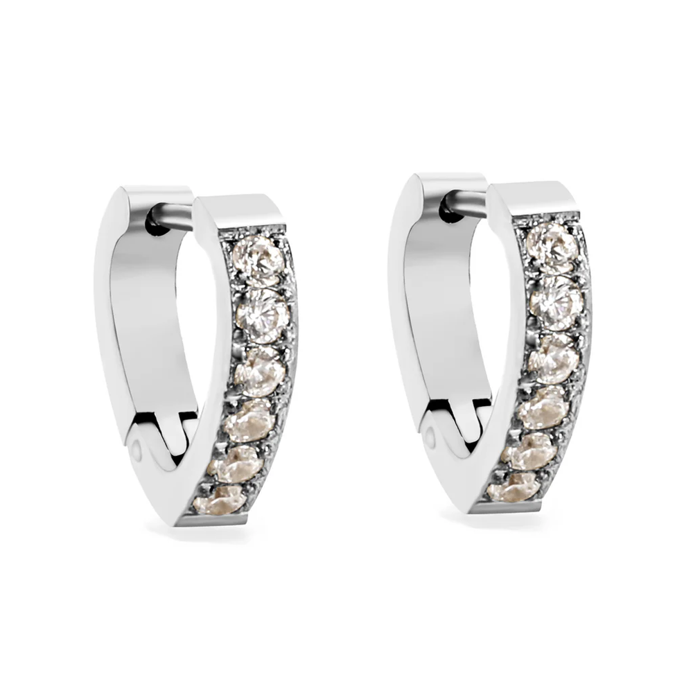 Stainless Steel Color PVD Heart Shaped Circle With White And Pink Diamonds Earrings