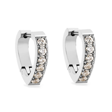 Load image into Gallery viewer, Tresoli Stainless Steel Color PVD Heart Shaped Circle With White And Pink Diamonds Earrings