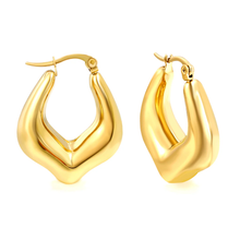 Load image into Gallery viewer, Tresoli Stainless Steel Gold Color PVD Hollow U Shaped Peach Heart Ear Clips Earrings