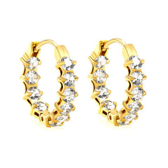 Stainless Steel Gold Color PVD Thick Ear Clips With Rounded White Colored Zirconium