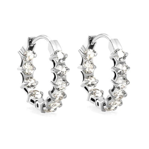 Stainless Steel Color PVD Thick Ear Clips With Rounded White Colored Zirconium