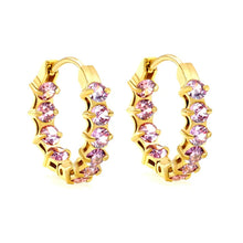 Load image into Gallery viewer, Stainless Steel Gold Color PVD Thick Ear Clips With Rounded Purple Colored Zirconium