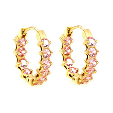 Load image into Gallery viewer, Stainless Steel Gold Color PVD Thick Ear Clips With Rounded Pink Colored Zirconium