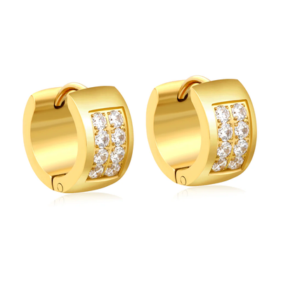 Tresoli Stainless Steel Gold Color PVD CNC White Zirconia Spherical Hook Earrings