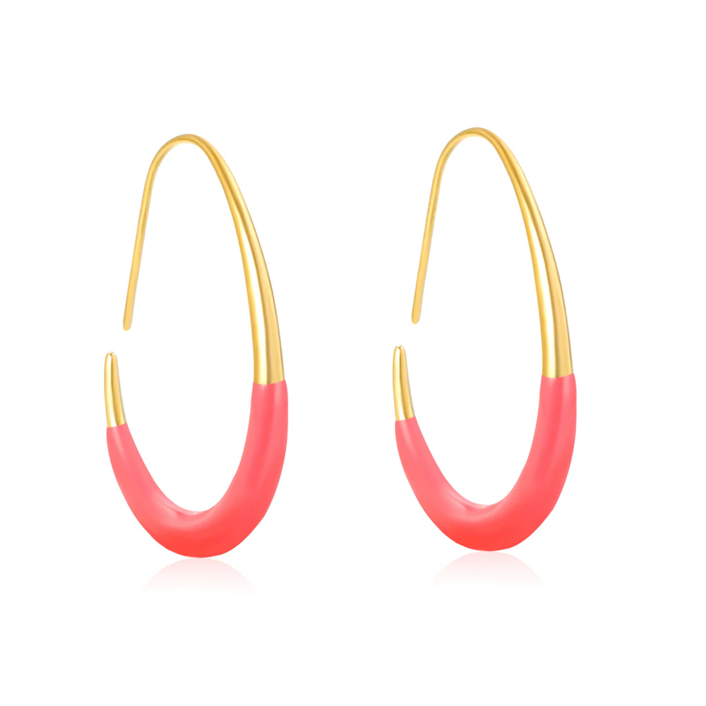 Stainless Steel Gold Color PVD Rose Red Egg Shaped Hoop Earrings