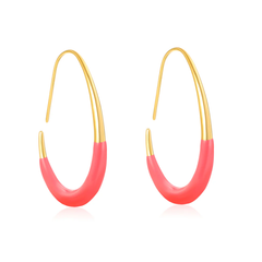 Tresoli Stainless Steel Gold Color PVD Rose Red Egg Shaped Hoop Earrings