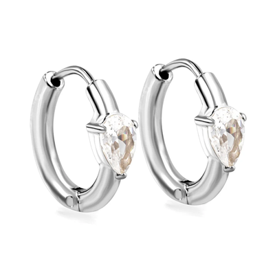 Tresoli Stainless Steel Color PVD Teardrop Shaped 3-Prong Zirconia Ear Clips