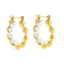Load image into Gallery viewer, Stainless Steel Gold Color PVD Imitation White Pearl Earrings