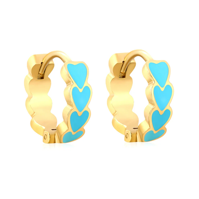 Tresoli Stainless Steel Gold Color PVD Blue Teardrop Heart Stud Earrings
