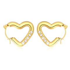 Tresoli Stainless Steel Gold Color PVD Heart Shaped White Pearl Earrings