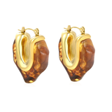 Tresoli Stainless Steel Gold Color PVD Irregular V Shaped Amber Resin Ear Clips