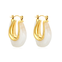Load image into Gallery viewer, Tresoli Stainless Steel Gold Color PVD U Shaped White Ear Cuffs
