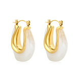 Tresoli Stainless Steel Gold Color PVD U Shaped White Ear Cuffs