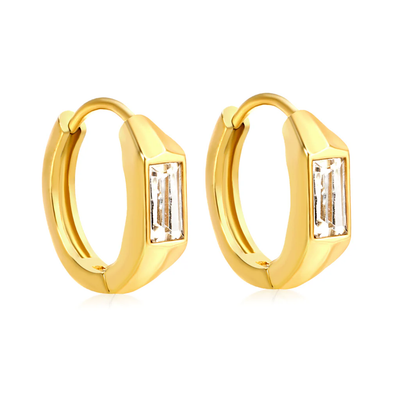 Tresoli Stainless Steel Gold Color PVD Square Shaped Imitation White Czech Diamond Earrings