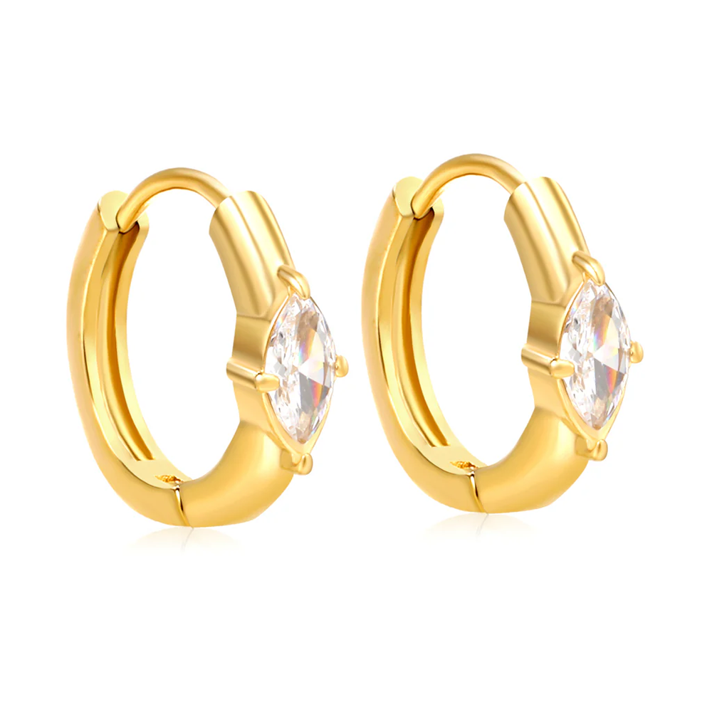 Stainless Steel Gold Color PVD Diamond Shaped White Zirconia Stud Earrings