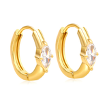 Tresoli Stainless Steel Gold Color PVD Diamond Shaped White Zirconia Stud Earrings