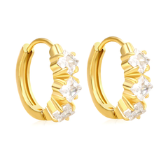 Tresoli Stainless Steel Gold Color PVD Three Square White Zirconia Stud Earrings