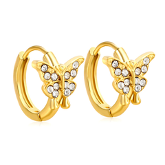 Tresoli Stainless Steel Gold Color PVD Butterfly Shaped White Zirconia Earrings