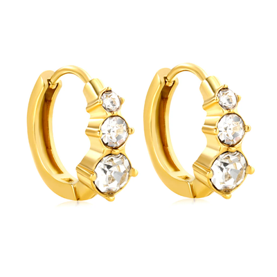 Tresoli Stainless Steel Gold Color PVD Large Round White Zirconia Stud Earrings