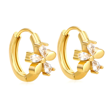 Load image into Gallery viewer, Tresoli Stainless Steel Gold Color PVD Flower Shaped Three White Zirconia Earrings