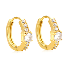 Load image into Gallery viewer, Tresoli Stainless Steel Gold Color PVD Round With White Zirconia Hook Earrings