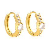 Tresoli Stainless Steel Gold Color PVD Round With White Zirconia Hook Earrings
