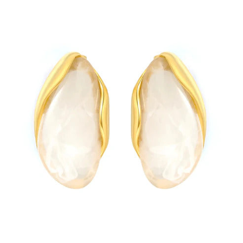 Stainless Steel Gold Color PVD White Blush Gradient Tinted Resin Stud Earrings