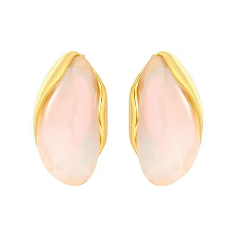Stainless Steel Gold Color PVD Pink Amber Gradient Tinted Resin Stud Earrings