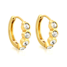 Load image into Gallery viewer, Tresoli Stainless Steel Gold Color PVD Round Rhinestones Wire Inner Hoop Earrings