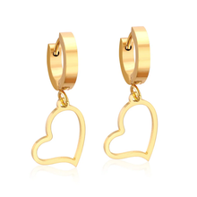 Load image into Gallery viewer, Stelluxe Stainless Steel Gold Color PVD Round Hoop Heart Drop Earrings