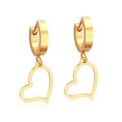 Tresoli Stainless Steel Gold Color PVD Round Hoop Heart Drop Earrings