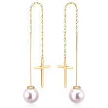 Load image into Gallery viewer, Tresoli Stainless Steel Gold Color PVD Fashion Cut Stud Earrings With White Pearls