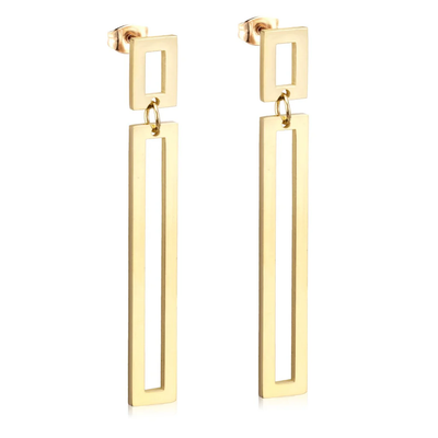 Tresoli  Stainless Steel Gold Color PVD Square Drop Earrings