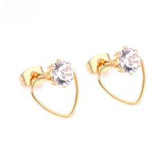 Tresoli Stainless Steel Gold Color PVD Heart Round Cubic Zirconia Piercing Stud Earrings