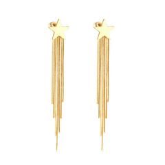 Tresoli Stainless Steel Gold Color PVD Star Drop Long Dangle Earrings