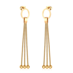 Tresoli Stainless Steel Gold Color PVD Korean Tassel Round with Drop Earrings