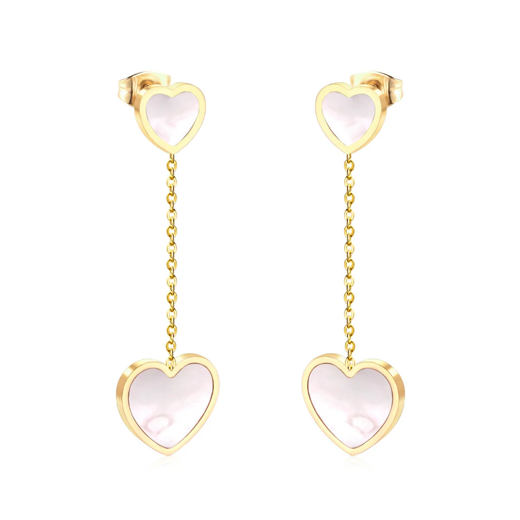 Tresoli Stainless Steel Gold Color PVD Korean Style Statement Style Shell Heart Dangle Earrings