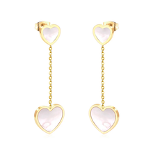Load image into Gallery viewer, Tresoli Stainless Steel Gold Color PVD Korean Style Statement Style Shell Heart Dangle Earrings