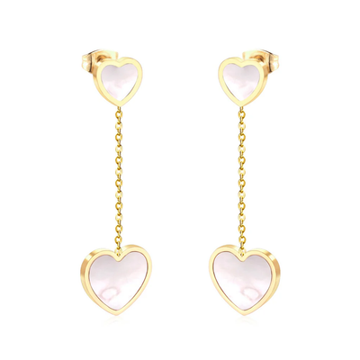 Tresoli Stainless Steel Gold Color PVD Korean Style Statement Style Shell Heart Dangle Earrings